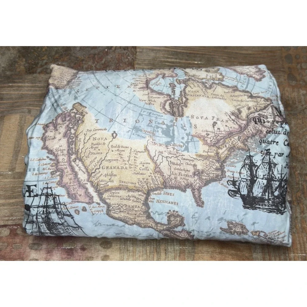Cuddledown Sheet Fitted FULL Antique Cartographic World Map Sailing Ship Bamboo
